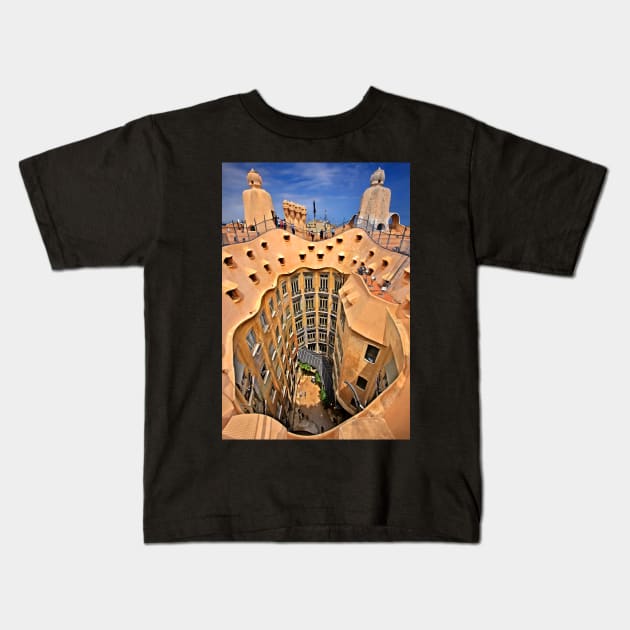 Vertigo on La Pedrera - Barcelona Kids T-Shirt by Cretense72